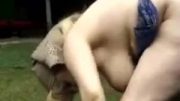 Fair-haired woman in an azure gown screwing a little pony