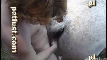 Ivory steed receives anal attention from a horny zoophile rancher