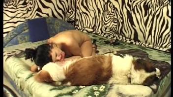 Naughty girl 18+ and cute animals make great use of their leisure time