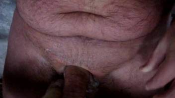 Chubby guy receiving a pleasurable oral sex from a perverted beast