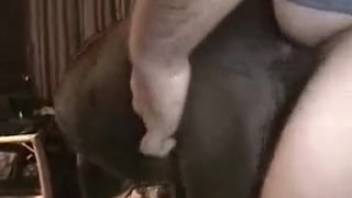 Dominant man into bestiality screwing a canine's aroused vagina