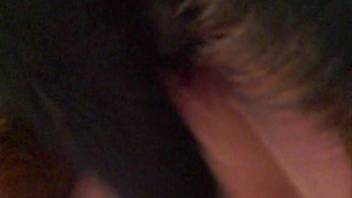 Ebony hound pounding a whore's snug cunt in doggy position