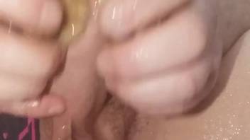 Guy with a slick cock banging snails on camera