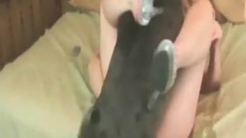 Naughty slut with a dripping cunt banging a freaky mutt