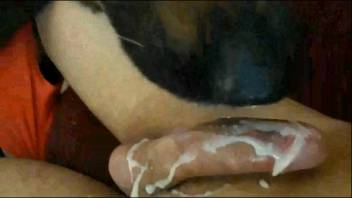 Guy's dick is shined up by a super perverted creature