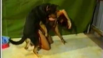 Passionate sex with a fiery Latina and her aroused canine