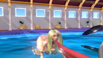 Orca shoves its massive dick into her mouth