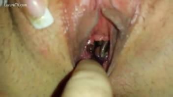 Hottie inserts worms into her vagina before being screwed