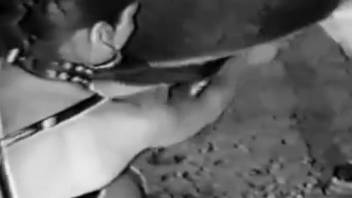 Monochrome sex tape with a leashed submissive girl 18+ and the monster