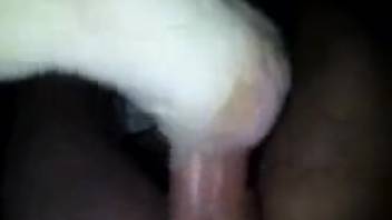 Guy thrusts full penis into young calf's mouth