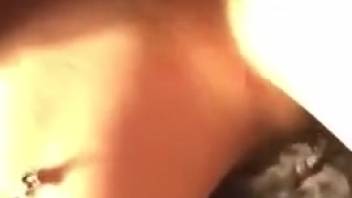 Sexy chick takes huge beast dick in her smooth pussy