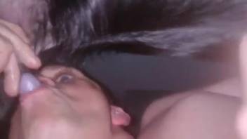 Small canine cock swallowed deeply by a passionate bestiality lover
