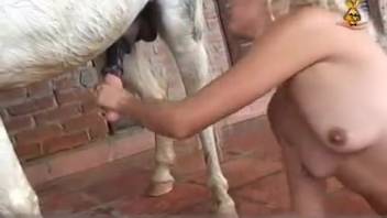Slender lady experiences ecstasy as the canine penetrates her