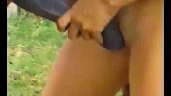 Nude hotties and their casual sex partner handling a dog's penis in intense animal fetish